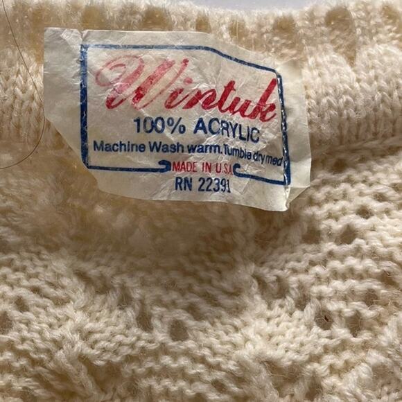 Vitg 80s Pointelle Knit Cardigan Women Sz S Cottagecore Coquette Wintuk Scallop - Picture 9 of 10